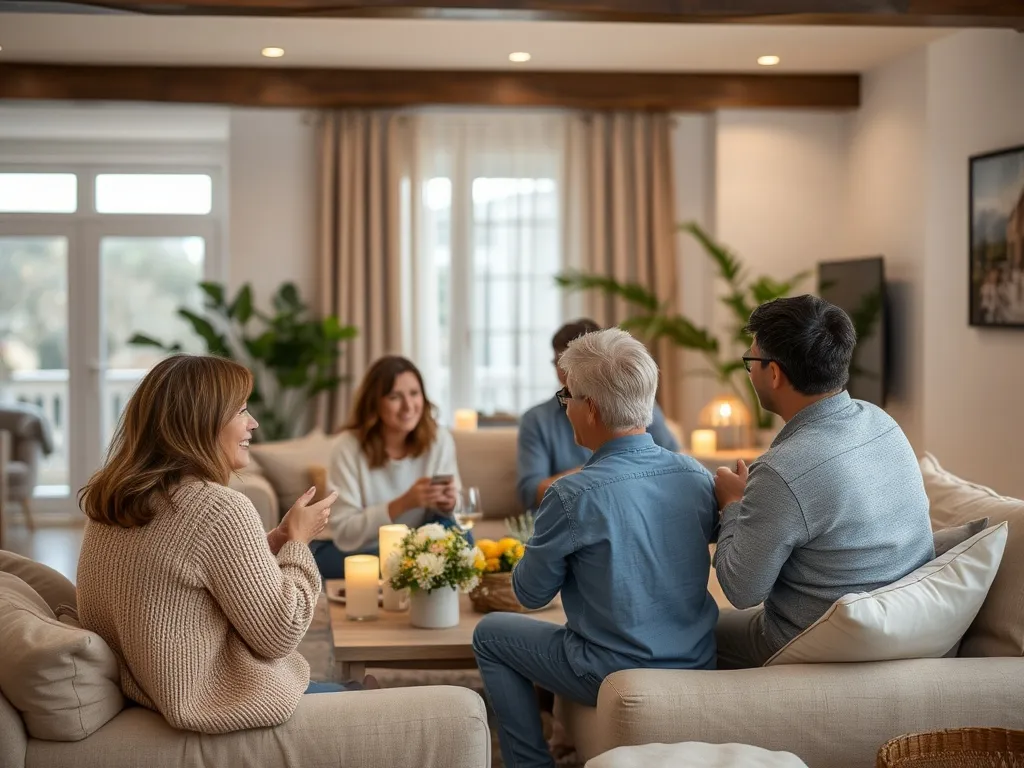 Warm gathering table with candles and flowers